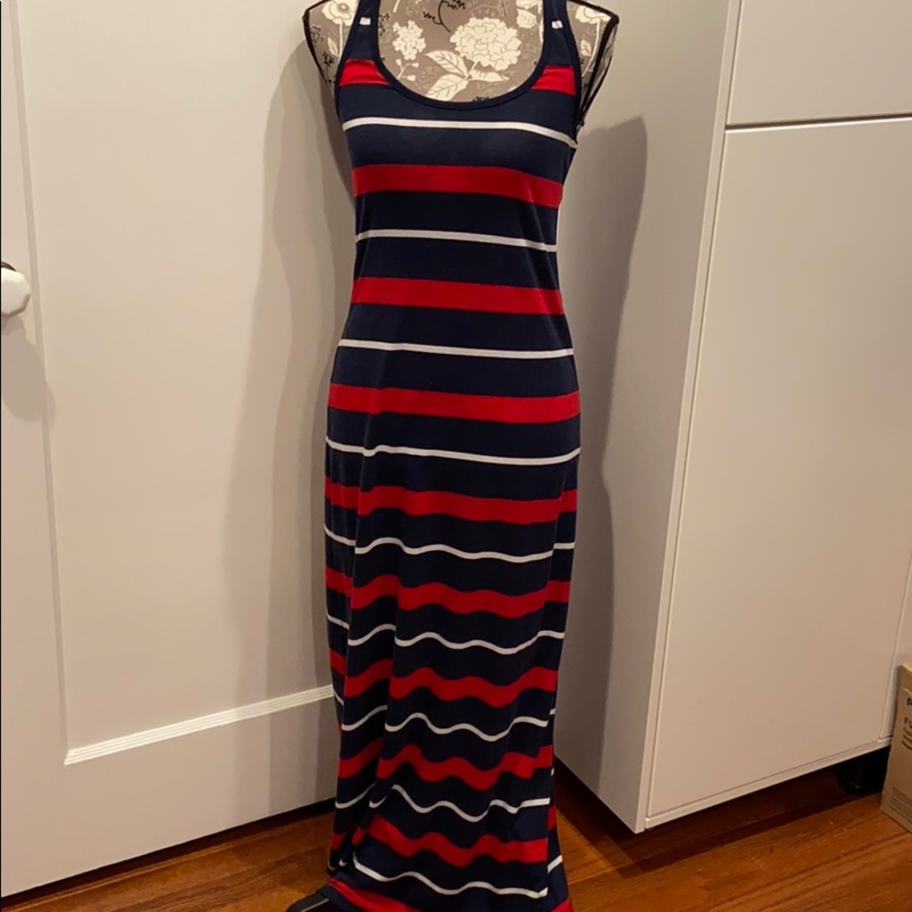 Red white and blue striped maxi dress